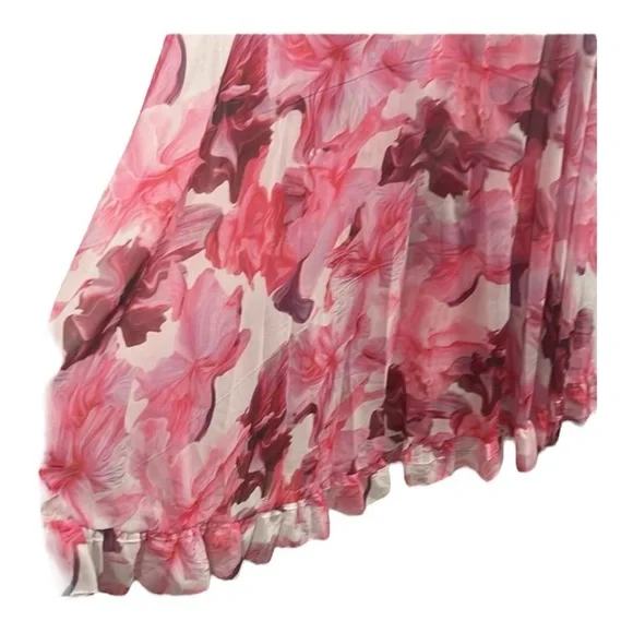 floral print high neck ruffle hem cape mini dress VS High-Neck Ruffle Mini Dress